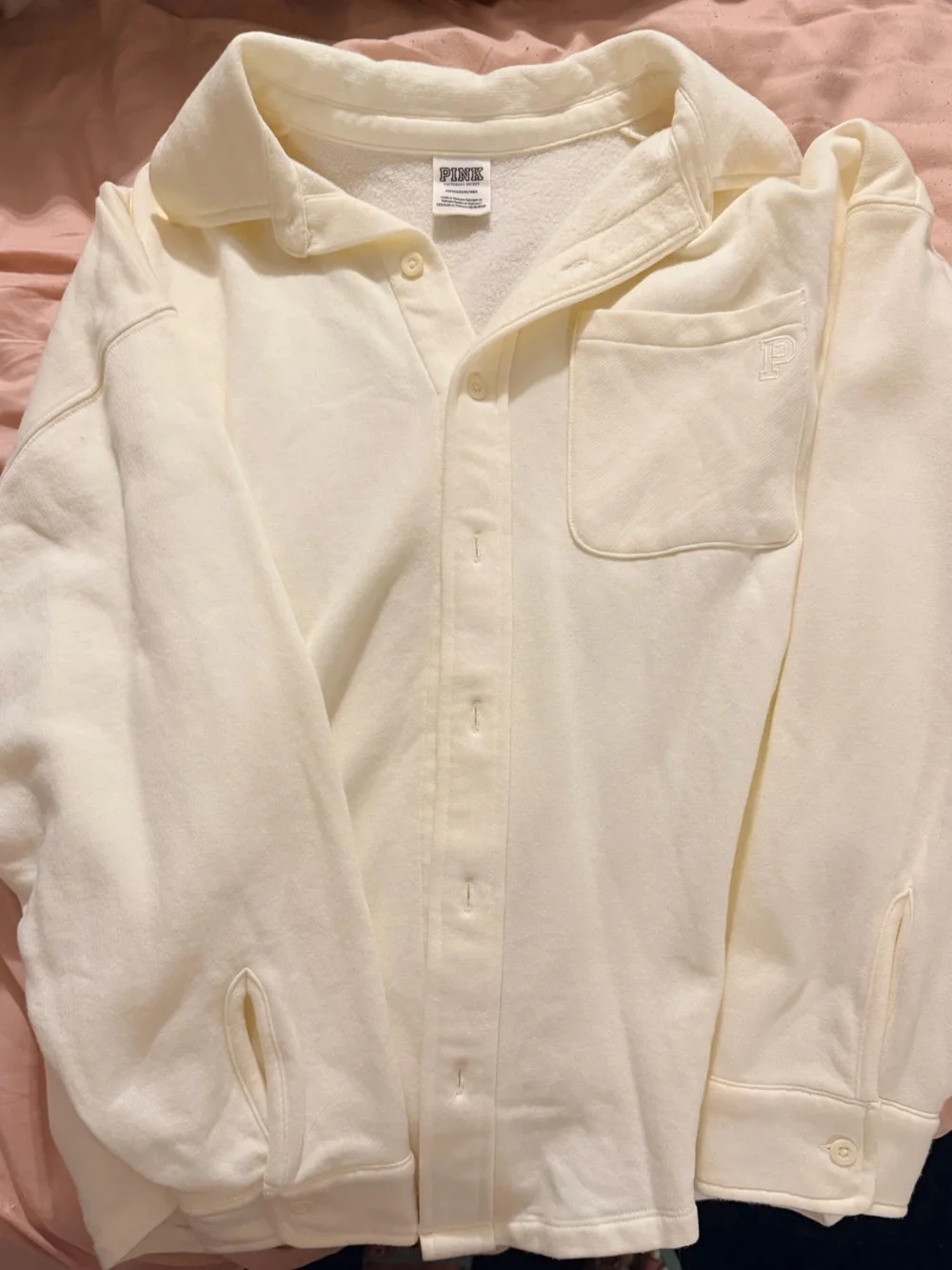PINK Victoria's Secret Cream Button-Up Long Sleeve Shirt